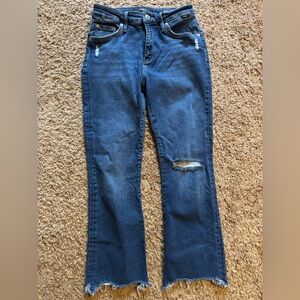 Mavi Anika High Rise Crop Flare Jeans Raw Hem Distressed Size 28